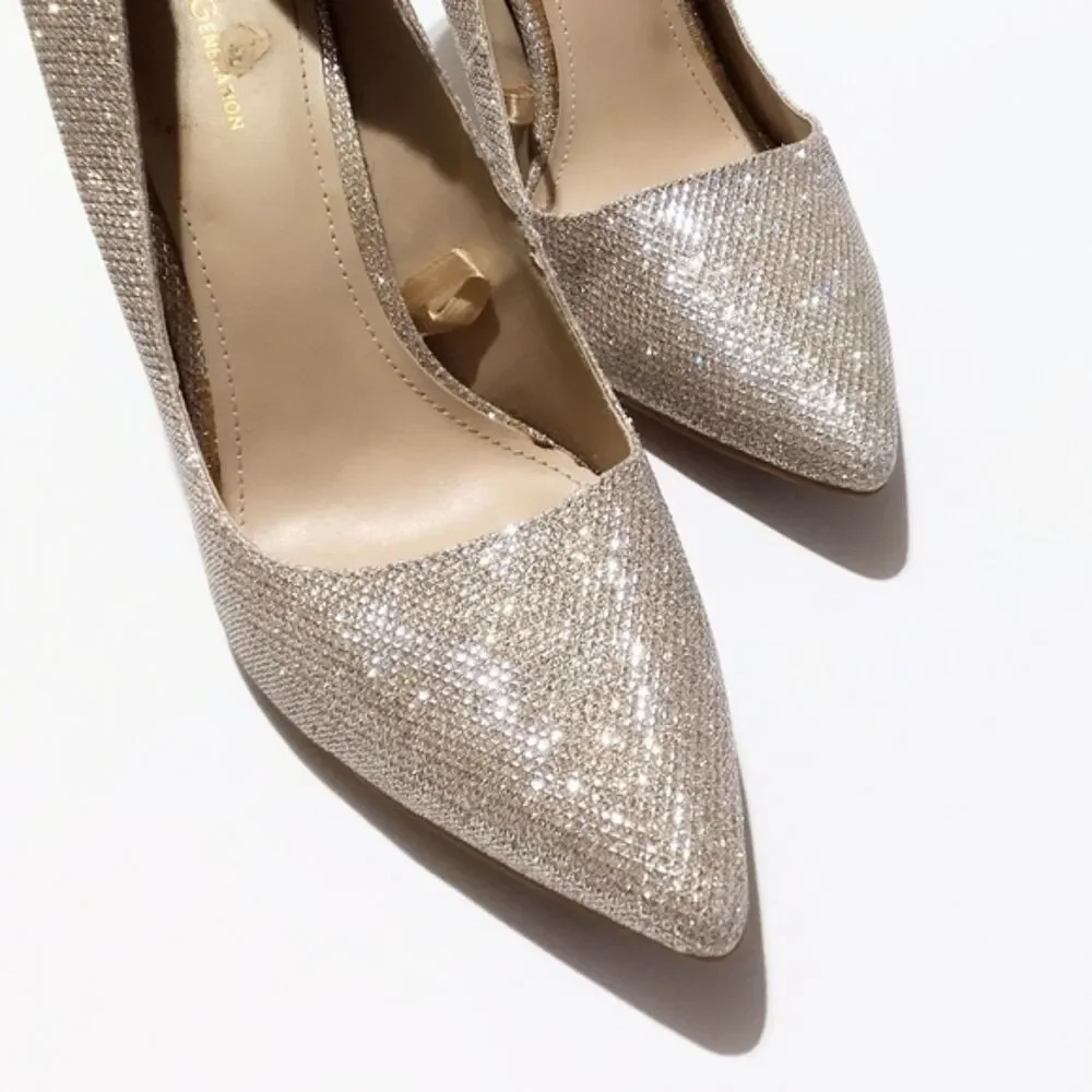 BCBGeneration Gold Glitter Pointed Toe High Heel Shoes Size 11M